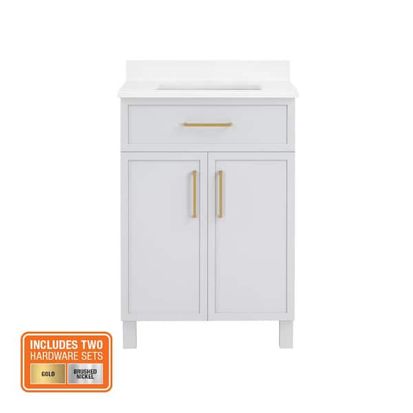 Bilston 24 in. Single Sink Dove Gray Bath Vanity with White Engineered Stone Top (Assembled)