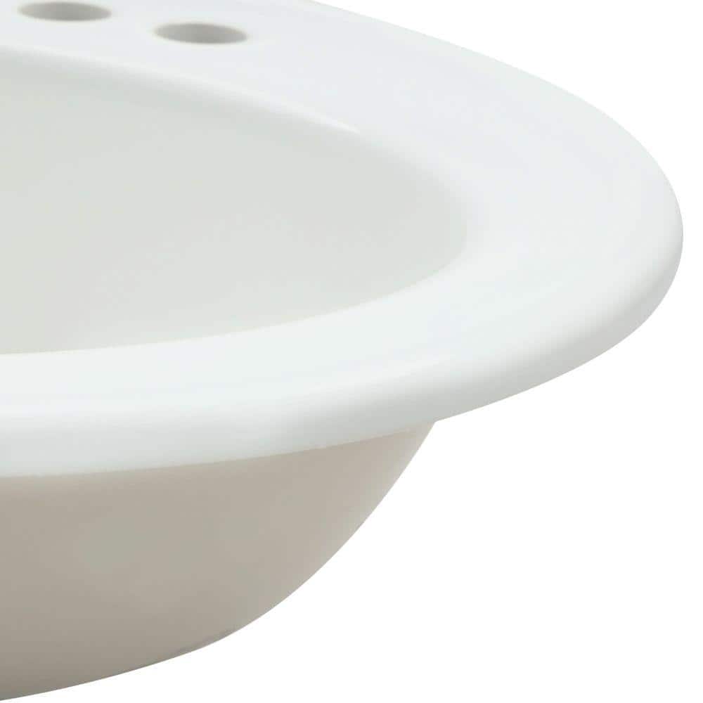 White Ceramic Oval Drop-In Bathroom Sink with Overflow