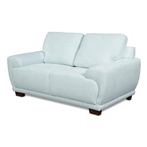 35.43 in. Blue Solid Print Fabric 2-Seater Loveseat with Block Tapered Feet