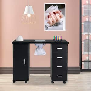43 in. Black MDF Manicure Nail Table Station 4-Drawers 1-Door with Fan Beauty Spa Desk Salon Equipment