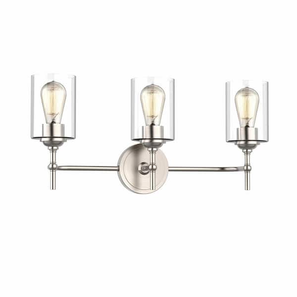 Ayelen 22 in. 3-Light Brushed Nickel Modern Bathroom Vanity Light