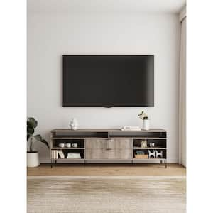 DUMBO 85 in. Rustic Grey Mid-Century Modern TV Stand Fits TV's up to 80 in. 6 Shelves 2-Drawers