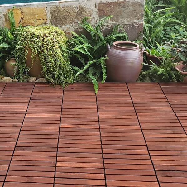 Brown 12 x 12 Square Interlocking Striped Pattern Deck Tiles