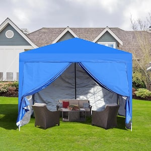 10 ft. x 10 ft. Outdoor Pop Up Gazebo Sky Tent Removable, 2 Side Walls with Window, Comes with Carry Bag, Blue