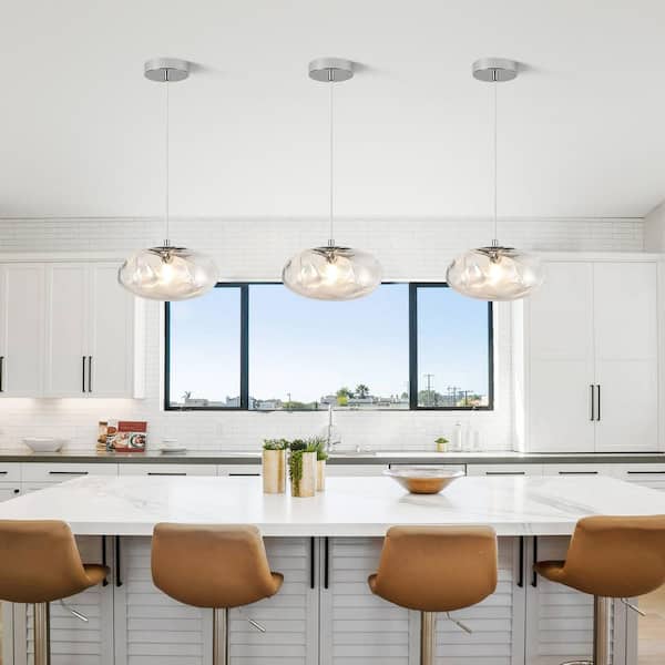 Modern 1-Light Brushed Nickel Kitchen Island Pendant Light Hanging Light Chandelier with Clear Glass Shade