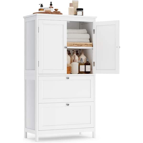 Clavie 13 in. W x 50 in. D x 43 in. H White Linen Cabinet with 2-Drawers and 2-Doors