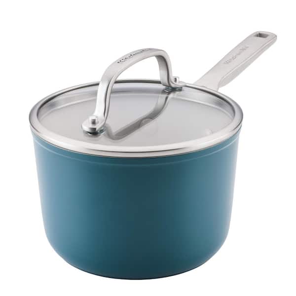 Hard-Anodized Ceramic Induction 2 qt. Aluminum Nonstick Saucepan in Agave with Lid