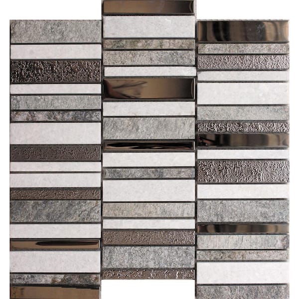 Apollo Tile Metropolis Blue and Gray 12-in x 12-in Polished Glass, Stone Quartz Linear Patterned Wall Tile (4.83-sq. ft/ Carton)