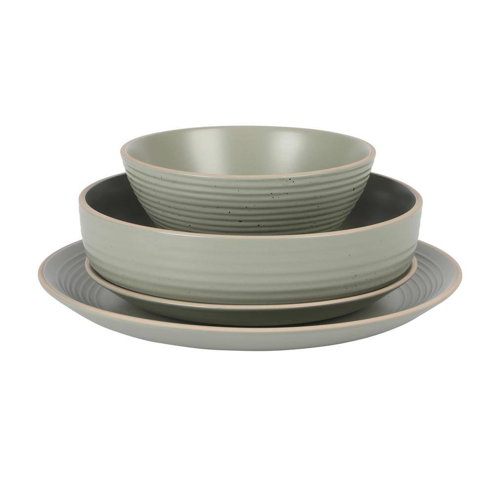 Sage Green Ceramic 16-Piece Embossed Dinnerware Set