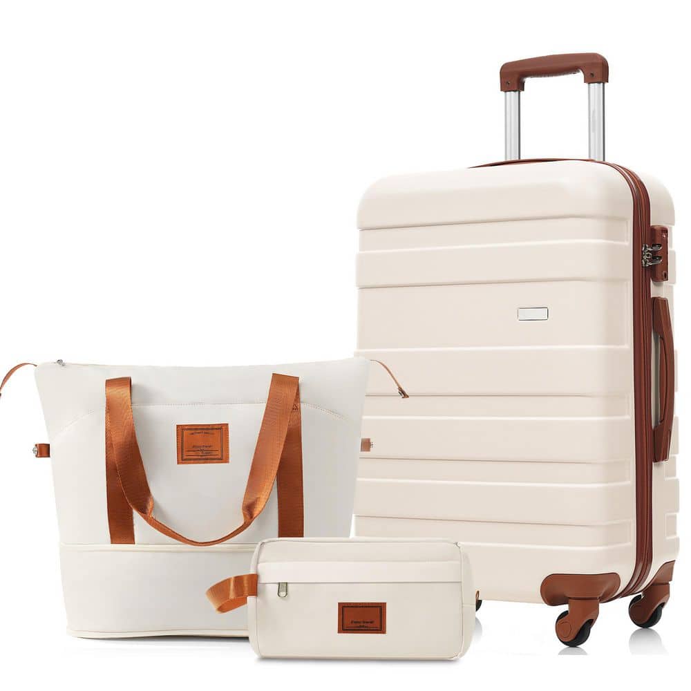 Merax 3-Piece Ivory and Brown ABS Hardshell Spinner 24 in. Luggage