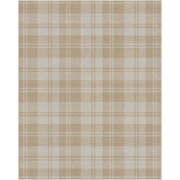 Well Woven Beige Brown 9 ft. 10 in. x 13 ft. Apollo Plaid Farmhouse Geometric Area Rug