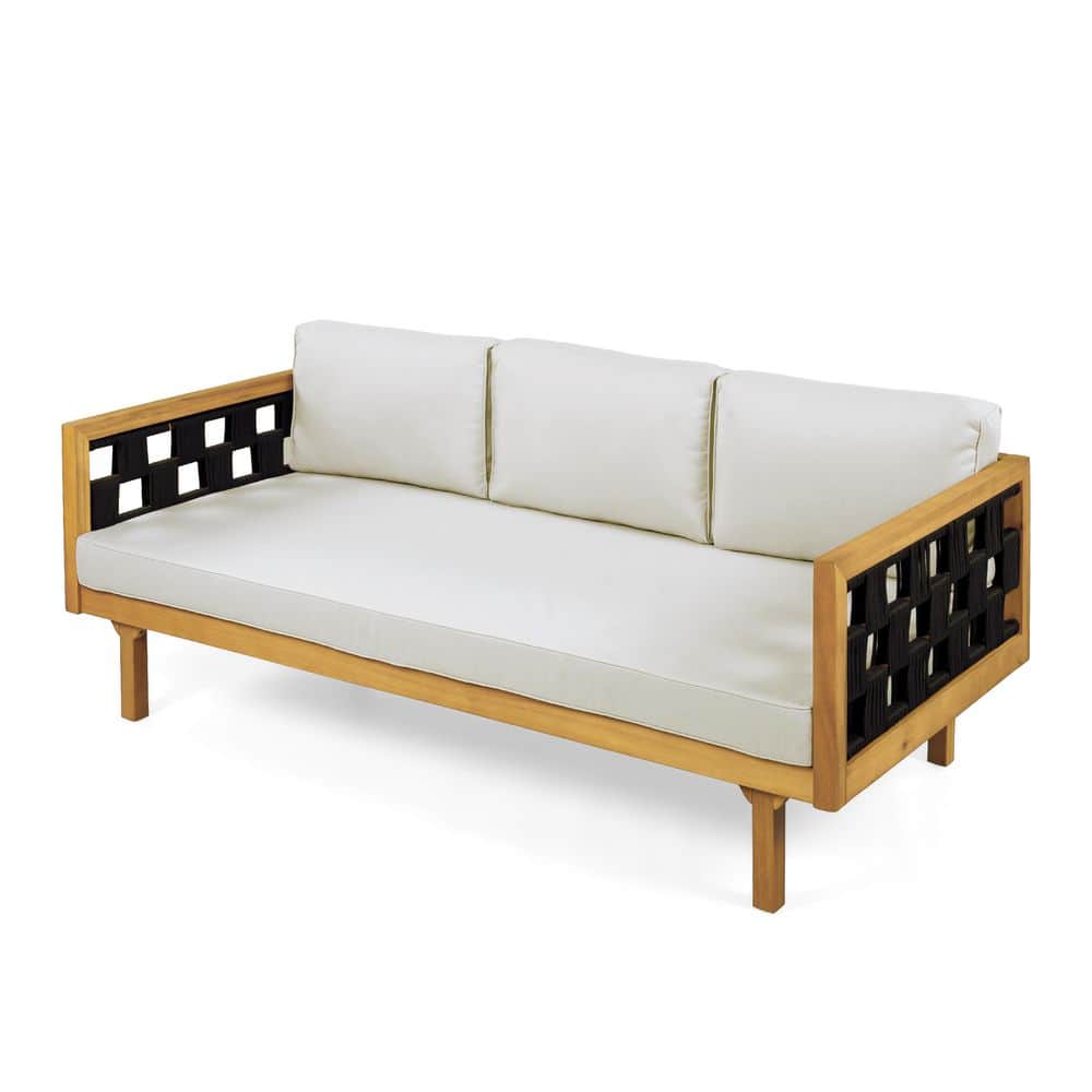 Lennox Acacia Wood Outdoor Patio 3-Seater Day Bed with Teak Finish, Light Grey Cushions and Black Flat Rope price history on PriceWatchPro