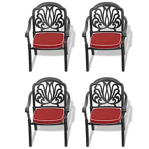 Black Frame Cast Aluminum Market Outdoor Dining Chair with Random Color Cushions (4-Pack)