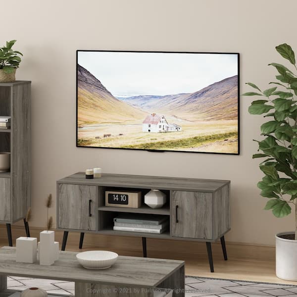 French oak store grey tv stand