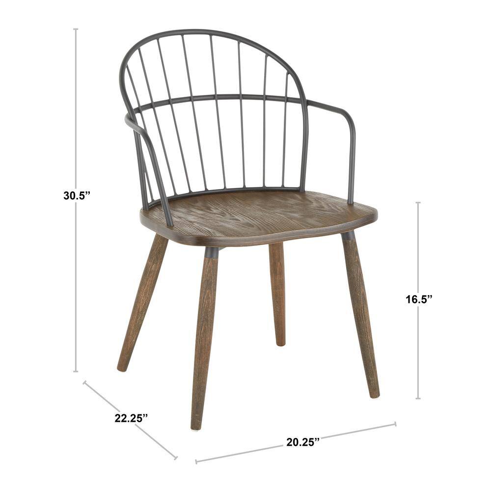Riley Dark Brown Wood and Metal Arm Chair