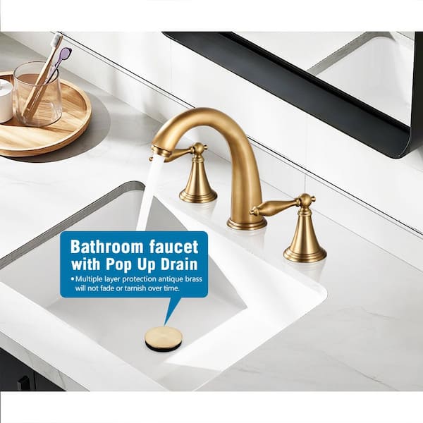 Double handle 8 in. Widespread Bathroom Faucet 3 Hole Bathroom Sink Faucet in Antique Brass