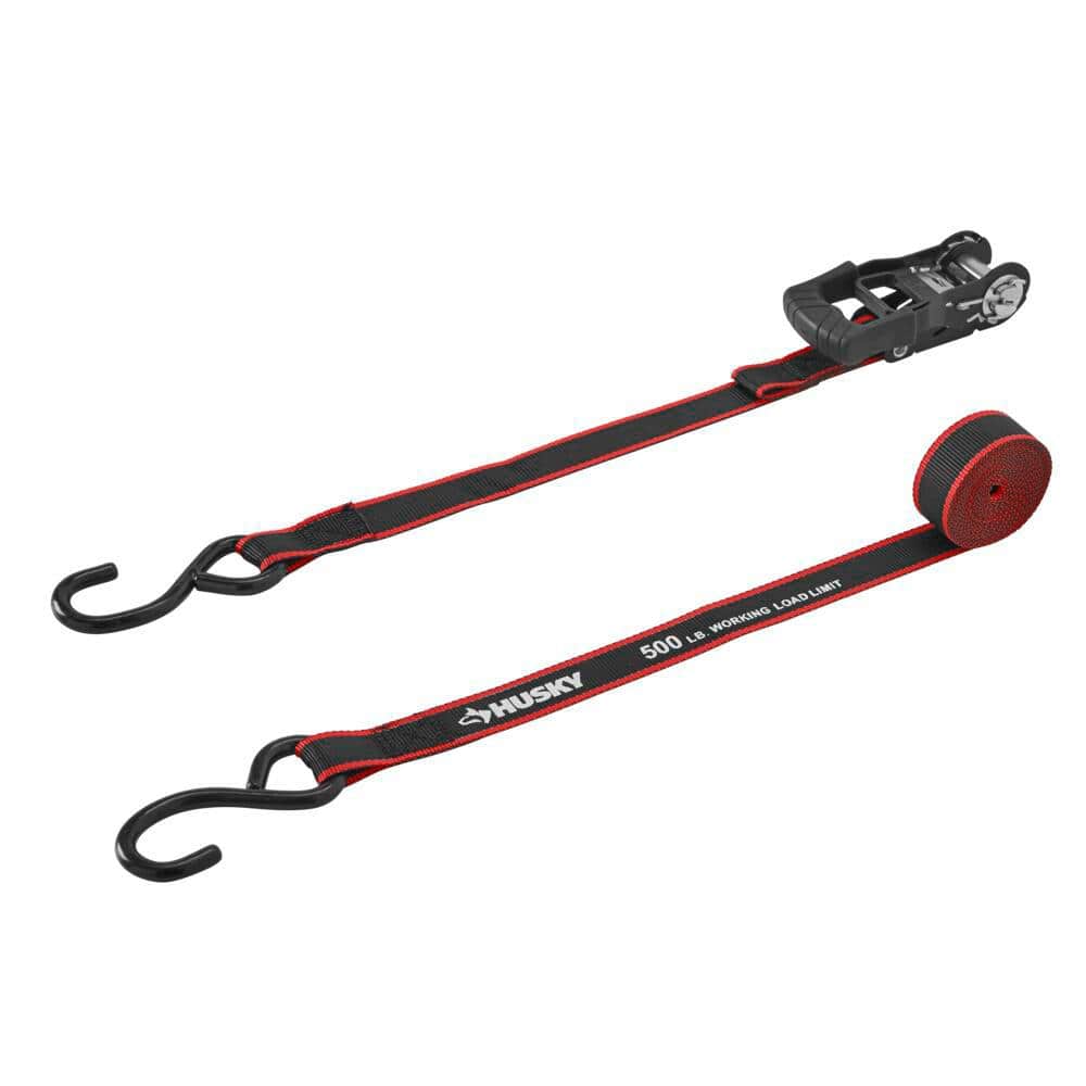 12 ft x 1 in Black and Red Weather Resistant Ratchet Tie-Down Straps with S-Hook (4-Pack)