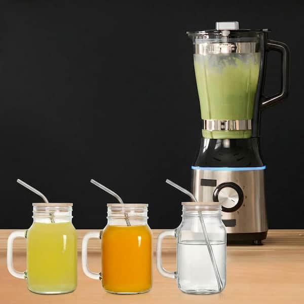 LAIFUCAM 4-Pack Glass Mason Jar Cups Set with Bamboo Lids and Straws, Iced  Coffee Drinking Glasses for Juice Tea Smoothies QE9X1646