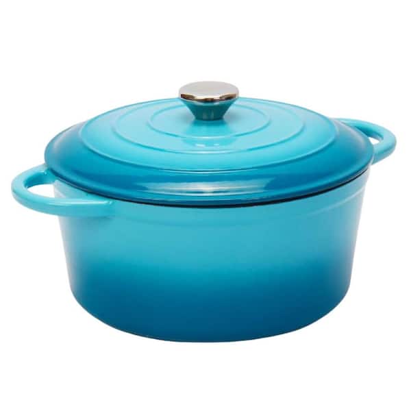 Sauce Pans 5 qt. Teal Enameled Cast Iron Dutch Oven Pot with Lid, Round Heavy-Duty Cookware for Baking