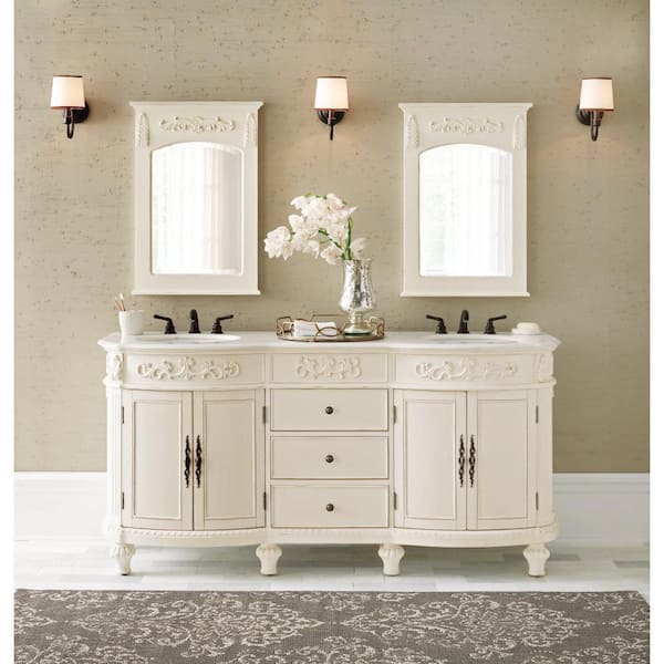 Chelsea 26 in. W x 35 in. H Rectangular Wood Framed Wall Bathroom Vanity Mirror in Antique White