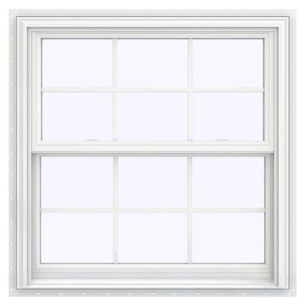 JELD-WEN 35.5 in. x 35.5 in. V-2500 Series White Vinyl Double Hung Window with Colonial Grids/Grilles