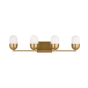 Foster 30.75 in. 4-Light Satin Brass Extra Large Vanity Light with Milk Glass Shades