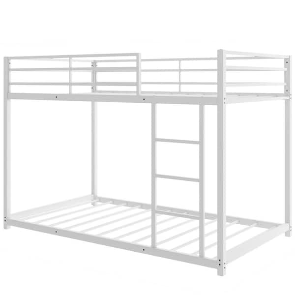 aisword Twin Over Twin Metal Bunk Bed, Low Bunk Bed with Ladder - White