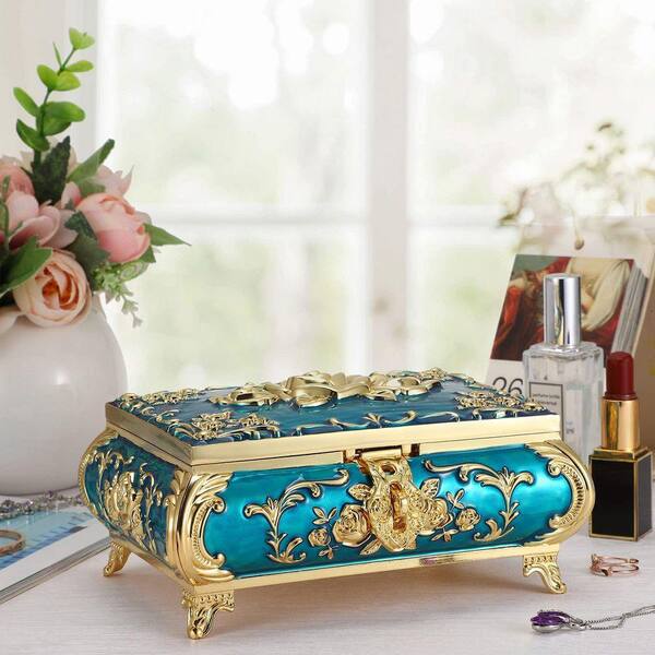 Metal Decorative Jewelry Box Vintage Treasure Chest Case Ornate