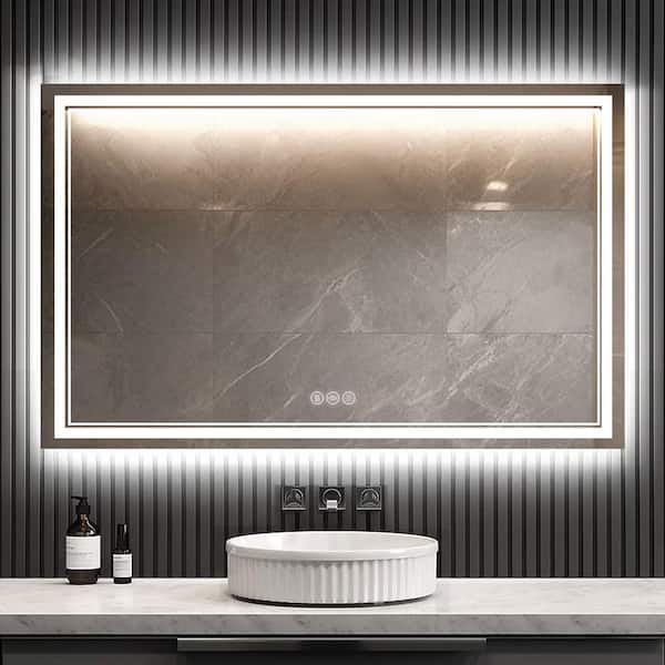 30 in. W x 48 in. H Rectangular Frameless LED Front Light and Backlit Anti-Fog Wall Mirror Bathroom Vanity Mirror