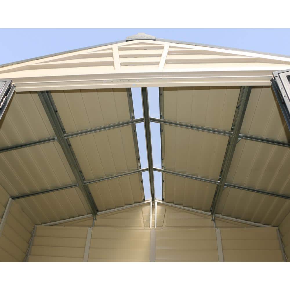 Gray 8' x 10' Vinyl Storage Shed with Shelving and Windows