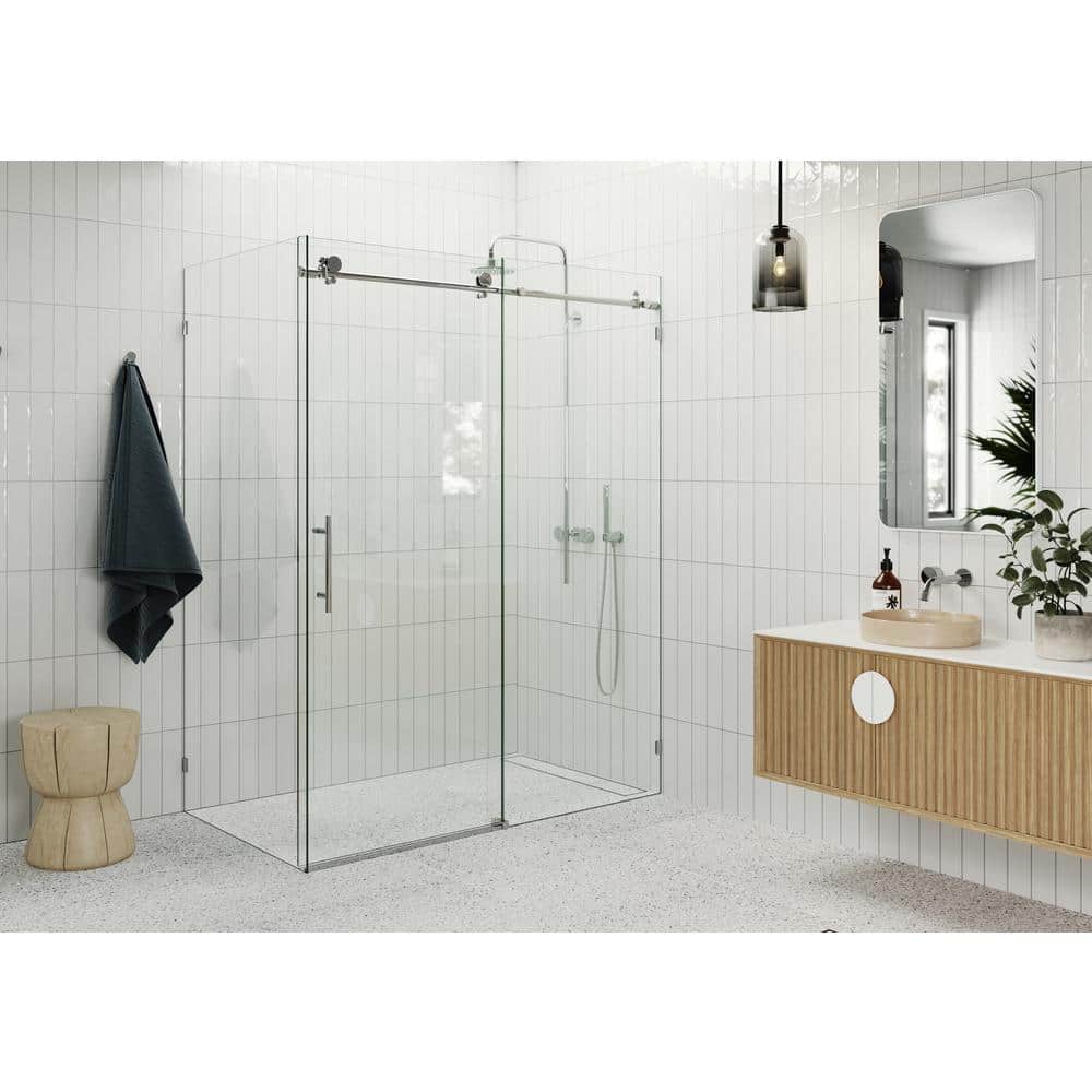 Nova 78" Frameless Sliding Glass Shower Enclosure with Brass Hardware