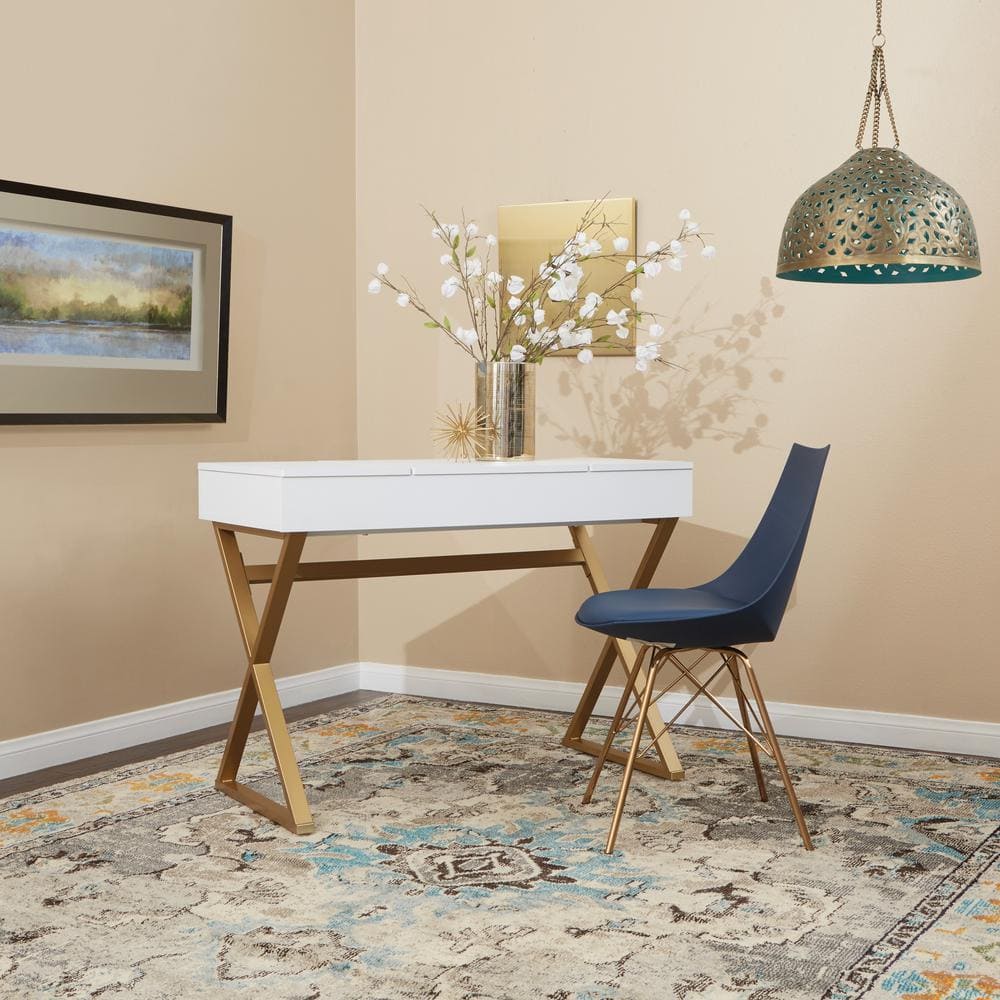 Navy Faux Leather Modern Chair with Gold Chrome Base