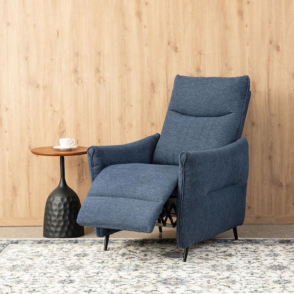 Modern Blue Fabric Push Back Recliner with Ergonomic Segmented Back