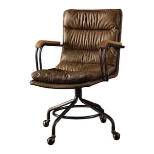 Vintage Whiskey Brown Metal and Leather Executive Office Chair