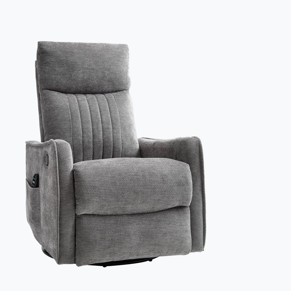 Gray Heat Massage Chenille Manual Recliner Chair with Rocker and Swivel for Living Room