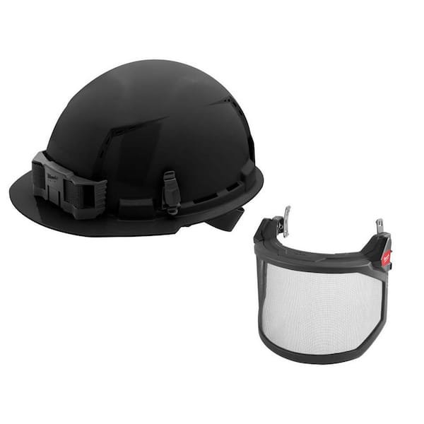 Milwaukee BOLT Black Type 1 Class C Front Brim Vented Hard Hat with 4-Point Ratcheting Suspension with BOLT Mesh Full Facesheild