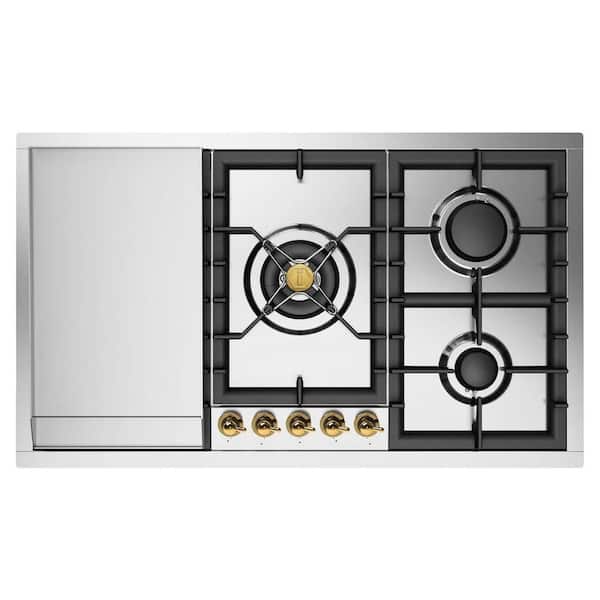 Nostalgie II 36 in. Built in Gas  Cooktop with 5-Sealed Burners, Griddle in Stainless Steel