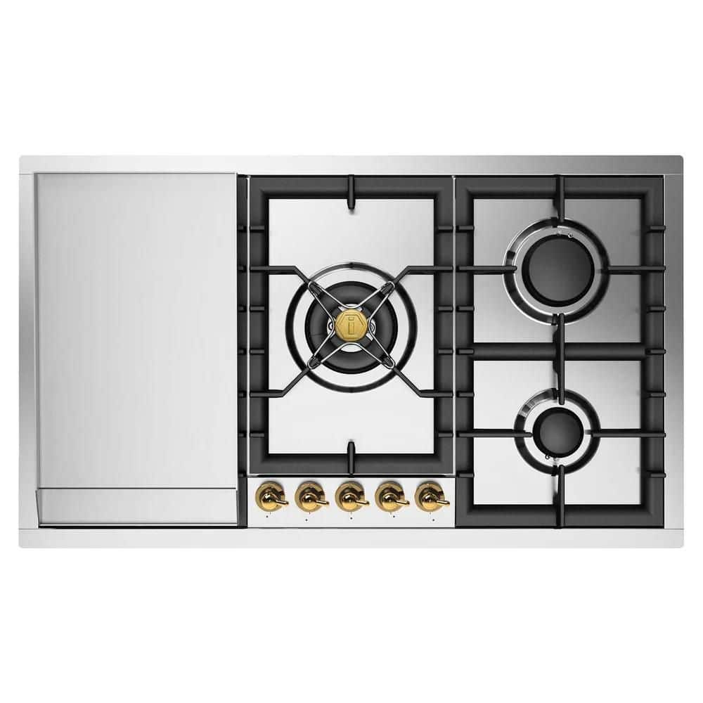 Nostalgie II 36 in. Built in Gas Cooktop with 5-Sealed Burners, Griddle in Stainless Steel