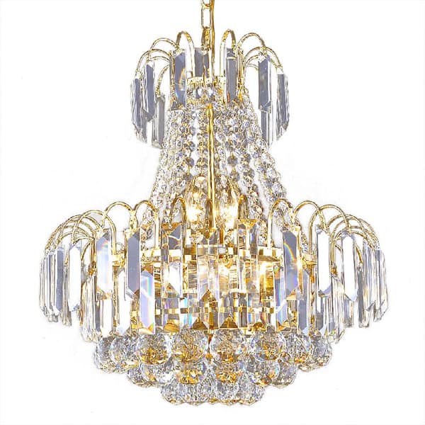 OUKANING 15.7 in. 6-Light Gold Modern K9 Clear Crystal Chandelier for Living Room Bedroom with No Bulbs Included