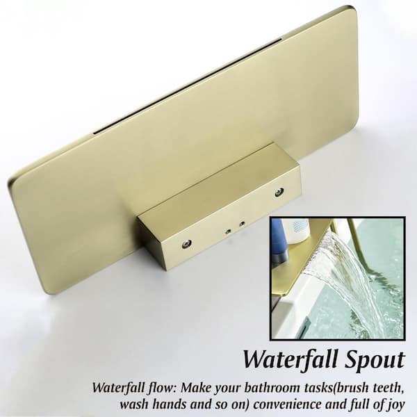 Single-Handle Wall Mount Roman Tub Faucet with Hand Shower in Brushed Gold