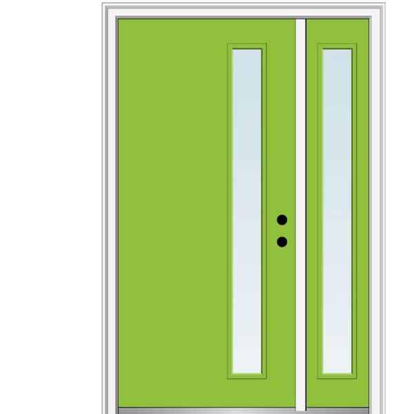 MMI Door 53 in. x 81.75 in. Viola Low-E Glass Left-Hand 1-Lite Modern Painted Fiberglass Smooth Prehung Front Door with Sidelite