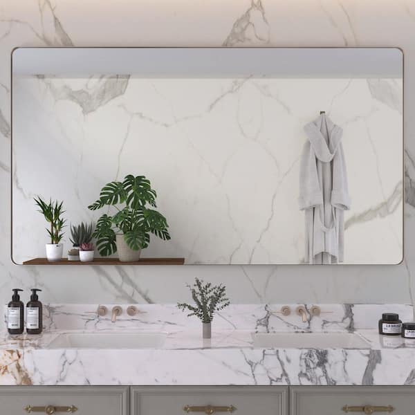 72 in. W x 40 in. H Rectangular Framed Wall Mounted Bathroom Vanity Mirror in Brushed Nickel