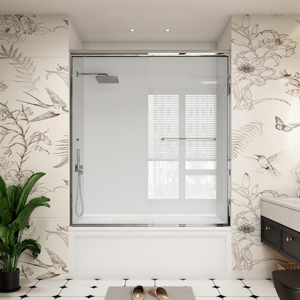 YINVANI 60 in. W x 66 in. H Double Sliding Framed Bypass Bathroom Tub Door in Chrome with Easy-Clean Clear Glass