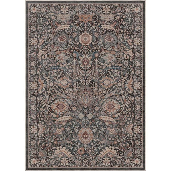 Well Woven Asha Liana Vintage Oriental Blue 6 ft. x 9 ft. Machine Washable Area Rug