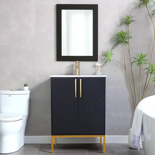 Comllen 24 in. W x 15 in. D x 32 in. H Modern Black Bathroom Vanity with Single White Ceramic Sink and Top