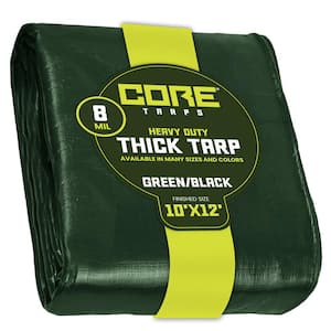 10 ft. x 12 ft. Green/Black 8 Mil Heavy Duty Polyethylene Tarp, Waterproof, UV Resistant, Rip and Tear Proof