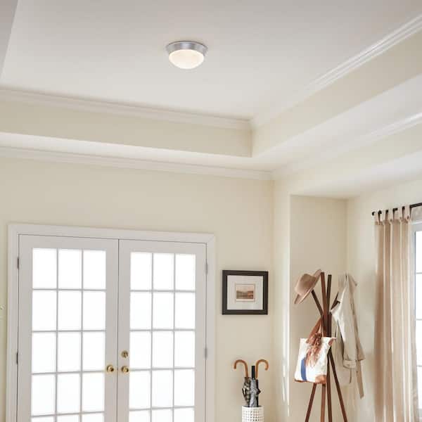 KICHLER Ceiling Space 10 in. 1-Light Brushed Nickel Contemporary Hallway Flush Mount Ceiling Light