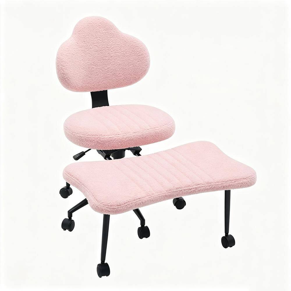 Teddy Fabric Ergonomic Cross Leg Office Stool Chair in Pink, Adjustable Height Chair with Wheels, Lumbar Support price history on PriceWatchPro