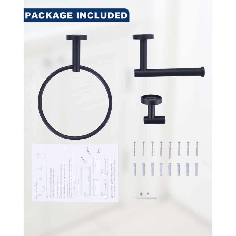 Matte Black 3-Piece Metal Bathroom Hardware Set