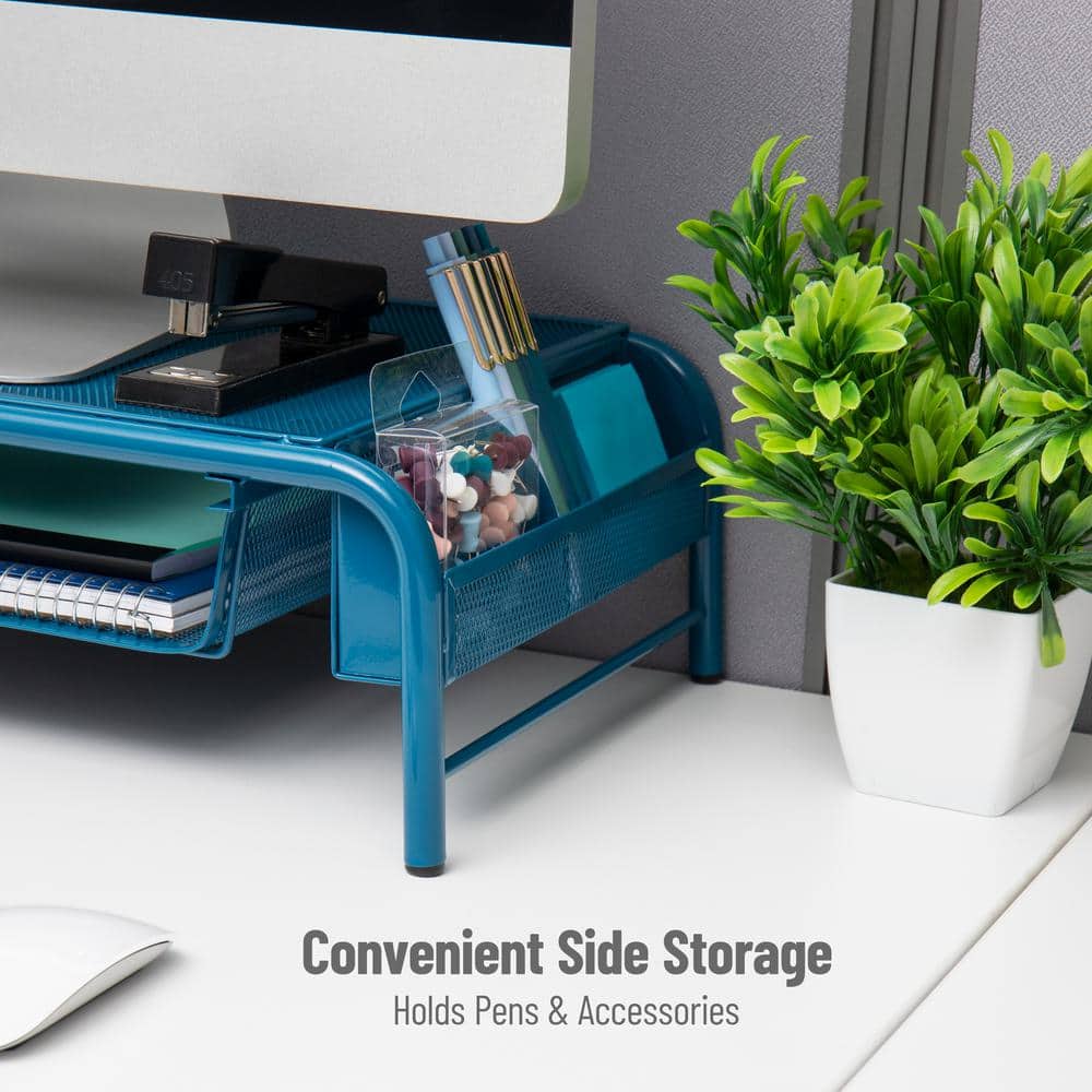 Turquoise Metal Mesh Monitor Stand with Storage